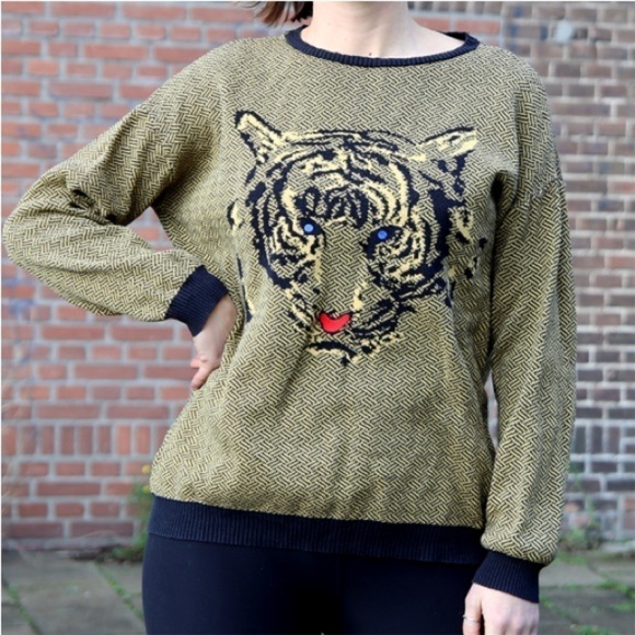 Zara Knit Tiger Crewneck Herringbone Sweater - Picture 6 of 10